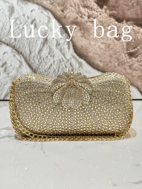 Nuevo bolso de mano de lujo con cadena, dorado, con strass, Bolso de mano de embrague arcoíris con cuentas para la noche, para damas, adecuado para ocasiones formales como cenas, bodas, banquetes, como regalo para mujeres - Imagen 2