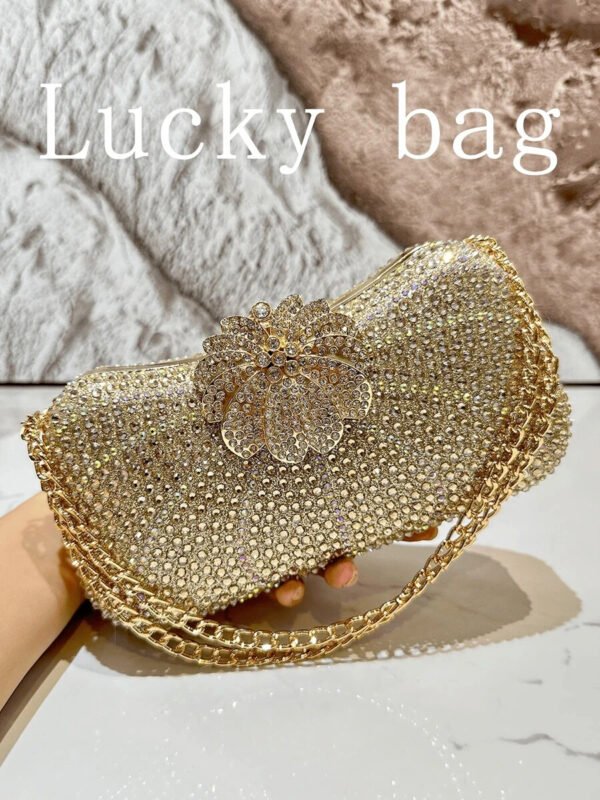 Nuevo bolso de mano de lujo con cadena, dorado, con strass, Bolso de mano de embrague arcoíris con cuentas para la noche, para damas, adecuado para ocasiones formales como cenas, bodas, banquetes, como regalo para mujeres - Imagen 3