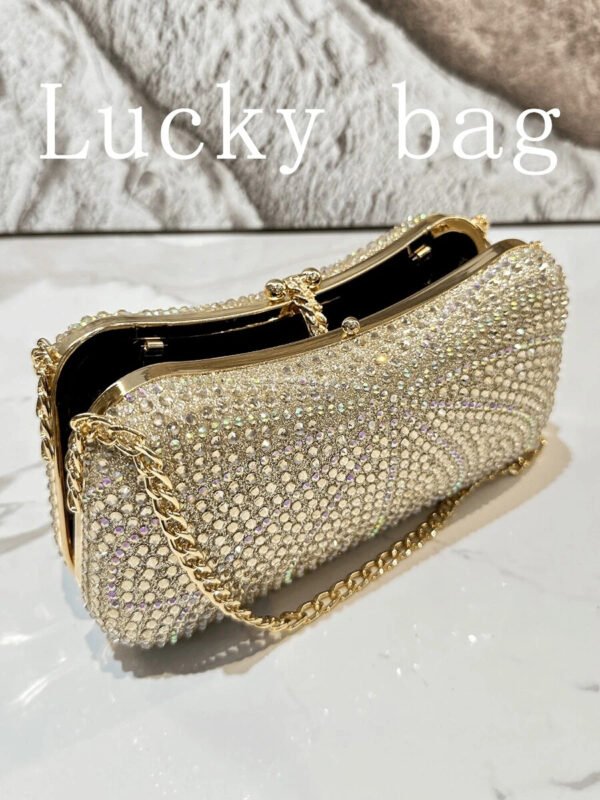 Nuevo bolso de mano de lujo con cadena, dorado, con strass, Bolso de mano de embrague arcoíris con cuentas para la noche, para damas, adecuado para ocasiones formales como cenas, bodas, banquetes, como regalo para mujeres - Imagen 4