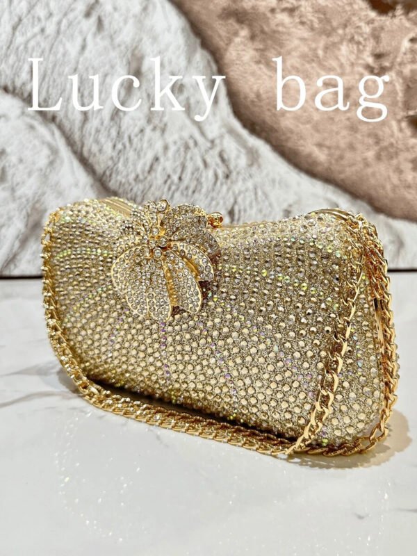 Nuevo bolso de mano de lujo con cadena, dorado, con strass, Bolso de mano de embrague arcoíris con cuentas para la noche, para damas, adecuado para ocasiones formales como cenas, bodas, banquetes, como regalo para mujeres - Imagen 5