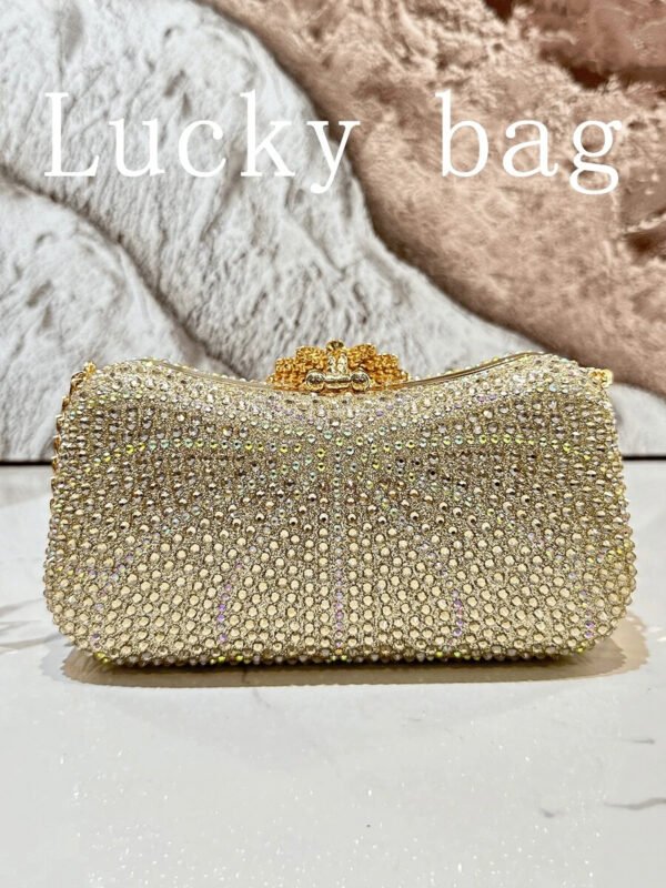 Nuevo bolso de mano de lujo con cadena, dorado, con strass, Bolso de mano de embrague arcoíris con cuentas para la noche, para damas, adecuado para ocasiones formales como cenas, bodas, banquetes, como regalo para mujeres - Imagen 6