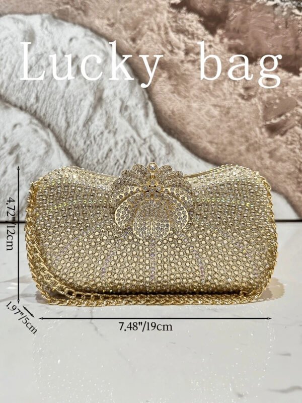 Nuevo bolso de mano de lujo con cadena, dorado, con strass, Bolso de mano de embrague arcoíris con cuentas para la noche, para damas, adecuado para ocasiones formales como cenas, bodas, banquetes, como regalo para mujeres - Imagen 7