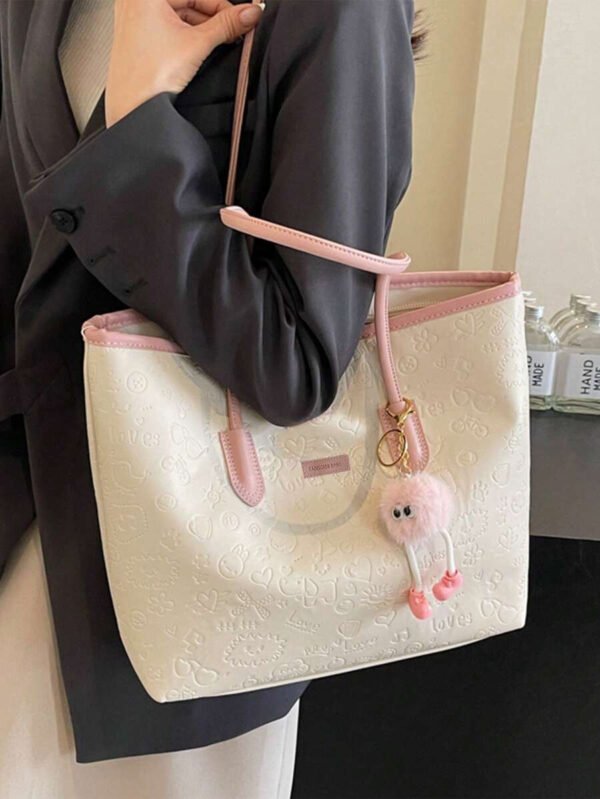 Bolso de hombro versátil y de moda con gran capacidad para mujeres, nuevo bolso de lona tipo tote, diseño preferido, perfecto para la escuela, el transporte y las compras (sin colgante) - Imagen 5