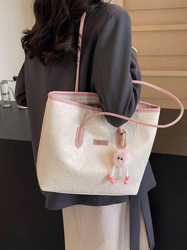 Bolso de hombro versátil y de moda con gran capacidad para mujeres, nuevo bolso de lona tipo tote, diseño preferido, perfecto para la escuela, el transporte y las compras (sin colgante) - Imagen 9
