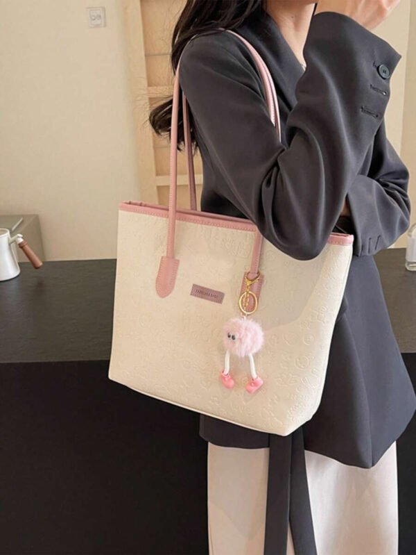 Bolso de hombro versátil y de moda con gran capacidad para mujeres, nuevo bolso de lona tipo tote, diseño preferido, perfecto para la escuela, el transporte y las compras (sin colgante) - Imagen 10
