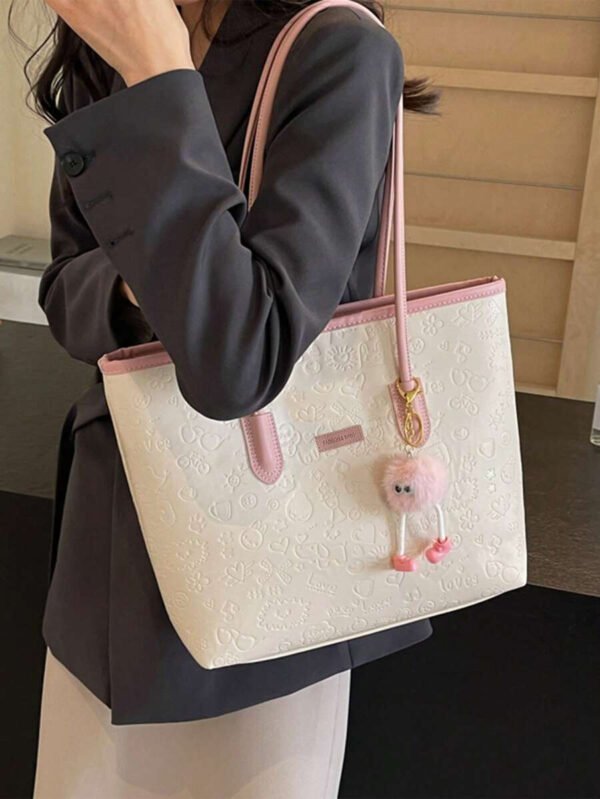 Bolso de hombro versátil y de moda con gran capacidad para mujeres, nuevo bolso de lona tipo tote, diseño preferido, perfecto para la escuela, el transporte y las compras (sin colgante) - Imagen 11