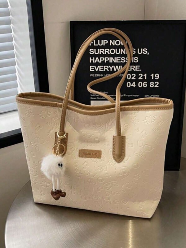 Bolso de hombro versátil y de moda con gran capacidad para mujeres, nuevo bolso de lona tipo tote, diseño preferido, perfecto para la escuela, el transporte y las compras (sin colgante) - Imagen 14