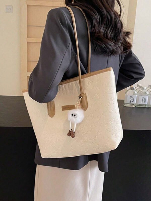 Bolso de hombro versátil y de moda con gran capacidad para mujeres, nuevo bolso de lona tipo tote, diseño preferido, perfecto para la escuela, el transporte y las compras (sin colgante) - Imagen 15