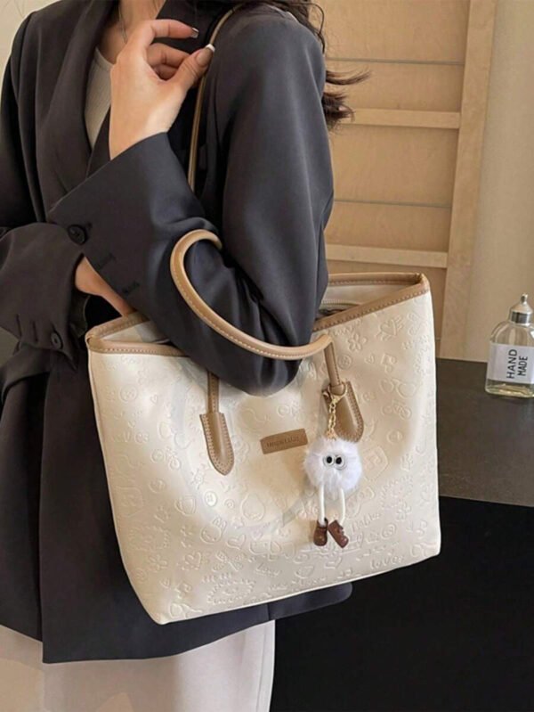 Bolso de hombro versátil y de moda con gran capacidad para mujeres, nuevo bolso de lona tipo tote, diseño preferido, perfecto para la escuela, el transporte y las compras (sin colgante) - Imagen 16