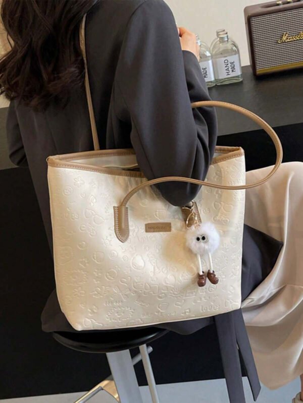 Bolso de hombro versátil y de moda con gran capacidad para mujeres, nuevo bolso de lona tipo tote, diseño preferido, perfecto para la escuela, el transporte y las compras (sin colgante) - Imagen 17