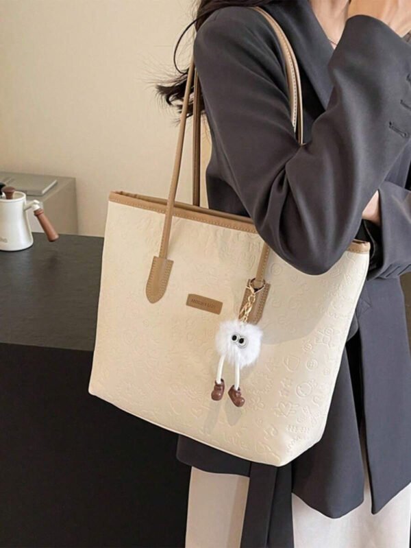 Bolso de hombro versátil y de moda con gran capacidad para mujeres, nuevo bolso de lona tipo tote, diseño preferido, perfecto para la escuela, el transporte y las compras (sin colgante) - Imagen 18