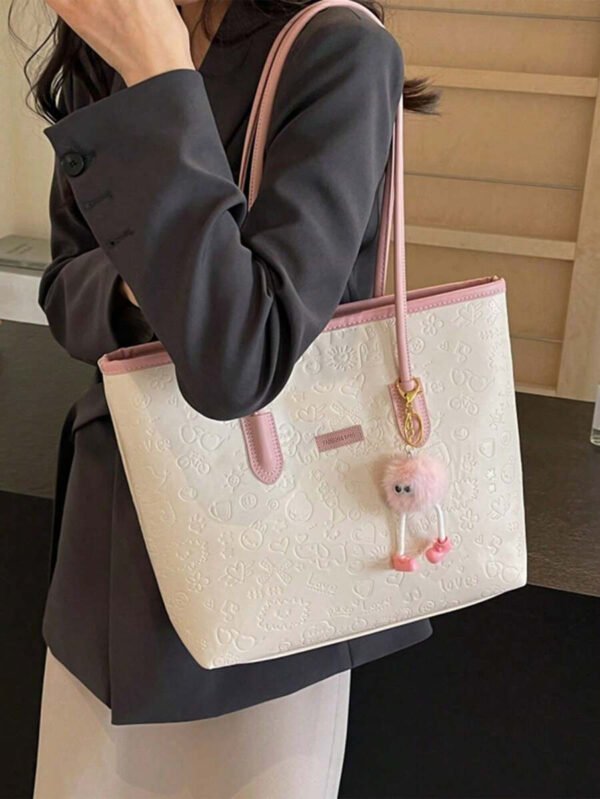 Bolso de hombro versátil y de moda con gran capacidad para mujeres, nuevo bolso de lona tipo tote, diseño preferido, perfecto para la escuela, el transporte y las compras (sin colgante) - Imagen 23