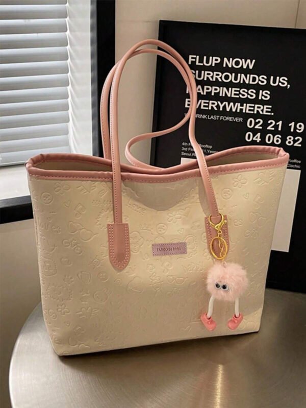 Bolso de hombro versátil y de moda con gran capacidad para mujeres, nuevo bolso de lona tipo tote, diseño preferido, perfecto para la escuela, el transporte y las compras (sin colgante) - Imagen 24