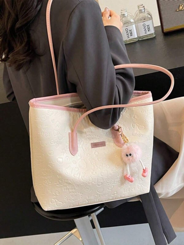 Bolso de hombro versátil y de moda con gran capacidad para mujeres, nuevo bolso de lona tipo tote, diseño preferido, perfecto para la escuela, el transporte y las compras (sin colgante) - Imagen 26