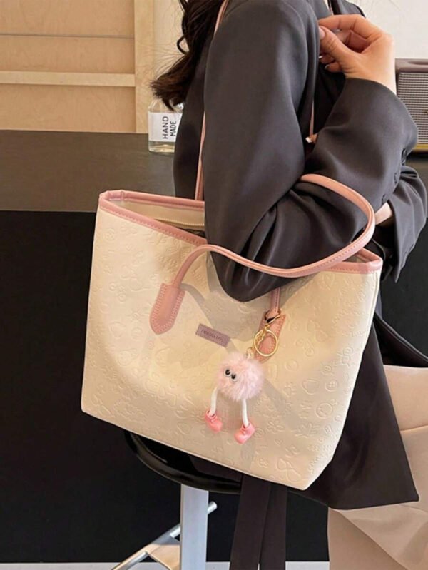 Bolso de hombro versátil y de moda con gran capacidad para mujeres, nuevo bolso de lona tipo tote, diseño preferido, perfecto para la escuela, el transporte y las compras (sin colgante) - Imagen 27
