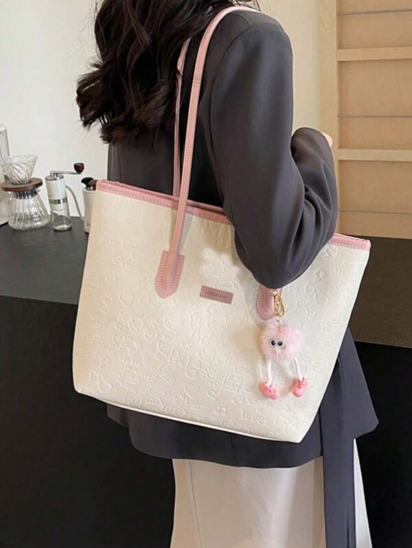 Bolso de hombro versátil y de moda con gran capacidad para mujeres, nuevo bolso de lona tipo tote, diseño preferido, perfecto para la escuela, el transporte y las compras (sin colgante) - Imagen 28