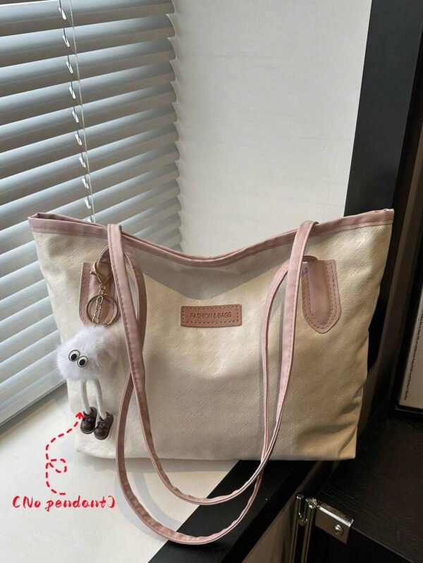 Bolso de hombro versátil y de moda con gran capacidad para mujeres, nuevo bolso de lona tipo tote, diseño preferido, perfecto para la escuela, el transporte y las compras (sin colgante) - Imagen 44