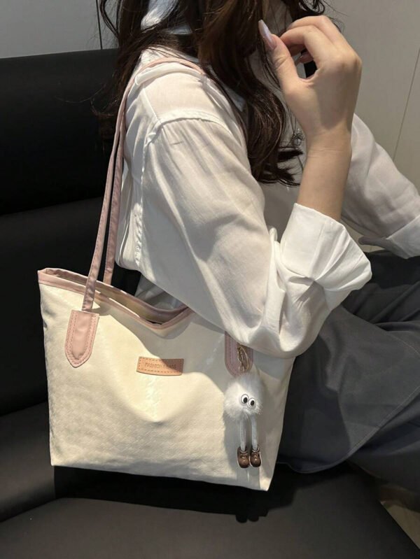 Bolso de hombro versátil y de moda con gran capacidad para mujeres, nuevo bolso de lona tipo tote, diseño preferido, perfecto para la escuela, el transporte y las compras (sin colgante) - Imagen 48