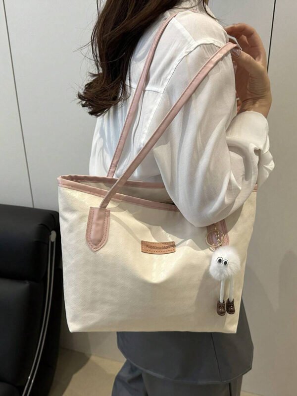 Bolso de hombro versátil y de moda con gran capacidad para mujeres, nuevo bolso de lona tipo tote, diseño preferido, perfecto para la escuela, el transporte y las compras (sin colgante) - Imagen 53