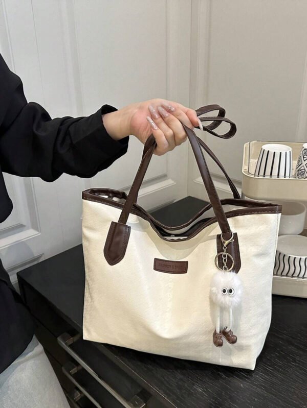 Bolso de hombro versátil y de moda con gran capacidad para mujeres, nuevo bolso de lona tipo tote, diseño preferido, perfecto para la escuela, el transporte y las compras (sin colgante) - Imagen 57
