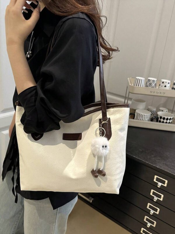 Bolso de hombro versátil y de moda con gran capacidad para mujeres, nuevo bolso de lona tipo tote, diseño preferido, perfecto para la escuela, el transporte y las compras (sin colgante) - Imagen 59