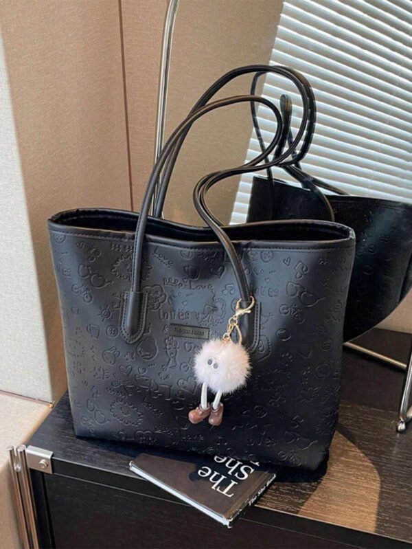 Bolso de hombro versátil y de moda con gran capacidad para mujeres, nuevo bolso de lona tipo tote, diseño preferido, perfecto para la escuela, el transporte y las compras (sin colgante) - Imagen 64