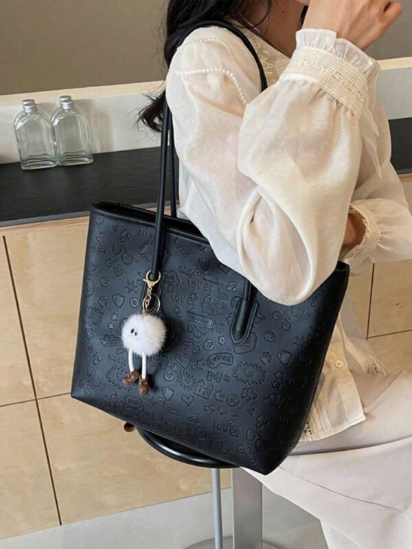Bolso de hombro versátil y de moda con gran capacidad para mujeres, nuevo bolso de lona tipo tote, diseño preferido, perfecto para la escuela, el transporte y las compras (sin colgante) - Imagen 66