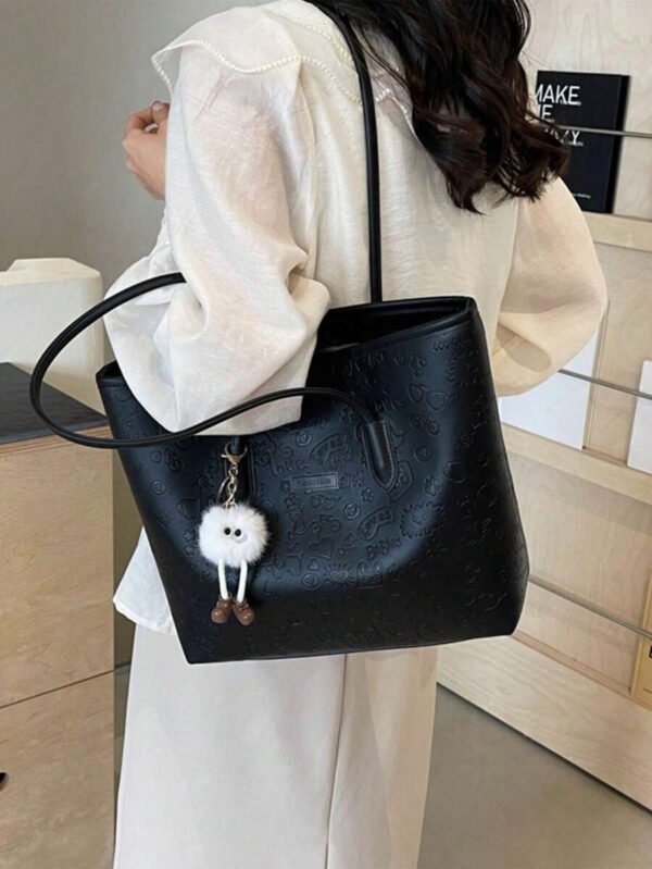 Bolso de hombro versátil y de moda con gran capacidad para mujeres, nuevo bolso de lona tipo tote, diseño preferido, perfecto para la escuela, el transporte y las compras (sin colgante) - Imagen 67