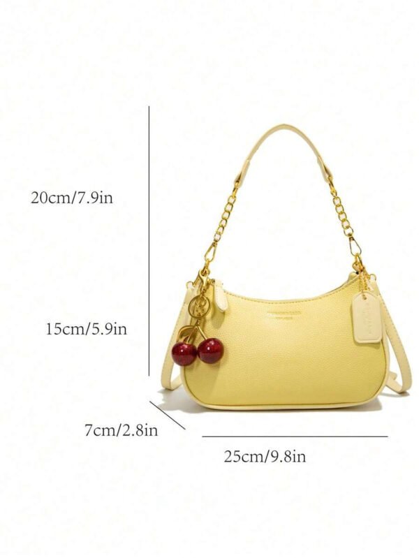 Bolso de hombro clásico, versátil y moderno de tela de PU impermeable con estampado de letra M, con cadena metálica decorativa, estilo baguette francés. Ideal para ir de compras, ir al trabajo y viajar. - Imagen 3
