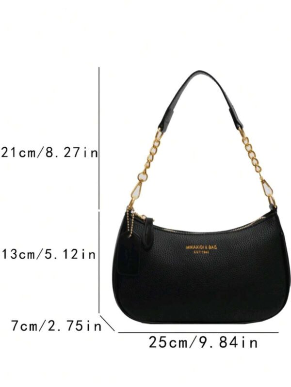 Bolso de hombro clásico, versátil y moderno de tela de PU impermeable con estampado de letra M, con cadena metálica decorativa, estilo baguette francés. Ideal para ir de compras, ir al trabajo y viajar. - Imagen 26