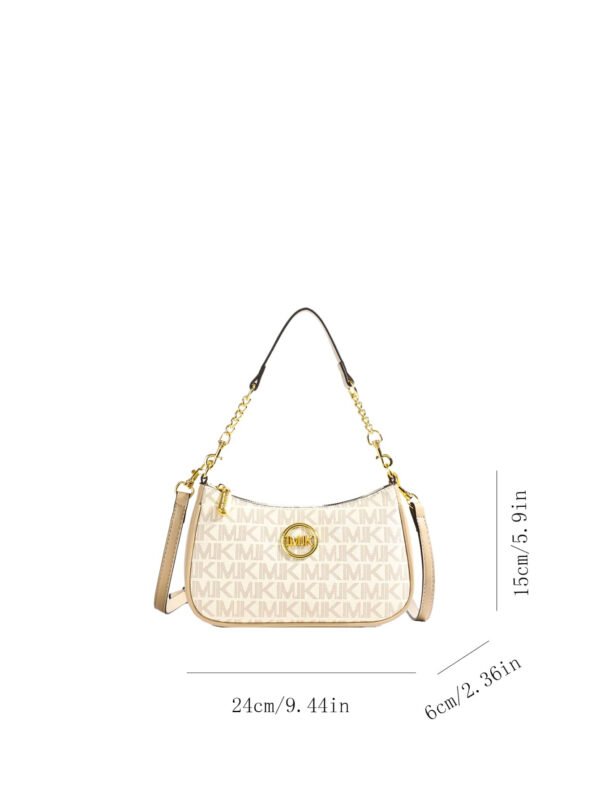 Bolso de hombro clásico, versátil y moderno de tela de PU impermeable con estampado de letra M, con cadena metálica decorativa, estilo baguette francés. Ideal para ir de compras, ir al trabajo y viajar. - Imagen 43