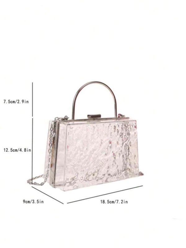 Bolso transparente ligero, de moda y resistente al agua con textura mini casual y cadena para chicas adolescentes y mujeres universitarias perfecto para la universidad, el trabajo, exteriores, viajes y salidas. Bolsa transparente a prueba de agua y arena para deportes de playa y merienda. Bolso transparente para mujeres. - Imagen 13