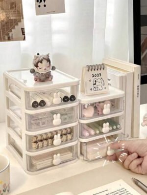 1 pieza Caja de almacenamiento de varios cajones, joyero, caja de accesorios, caja expositora de joyas, caja de almacenamiento con estilo de cajón para escritorio, apilable, a prueba de polvo, antioxidante, joyero multifuncional, desmontable, de gran capacidad, caja de almacenamiento de cosméticos, caja de almacenamiento de escritorio de oficina, caja de almacenamiento de cosméticos con cajón, vuelta al colegio