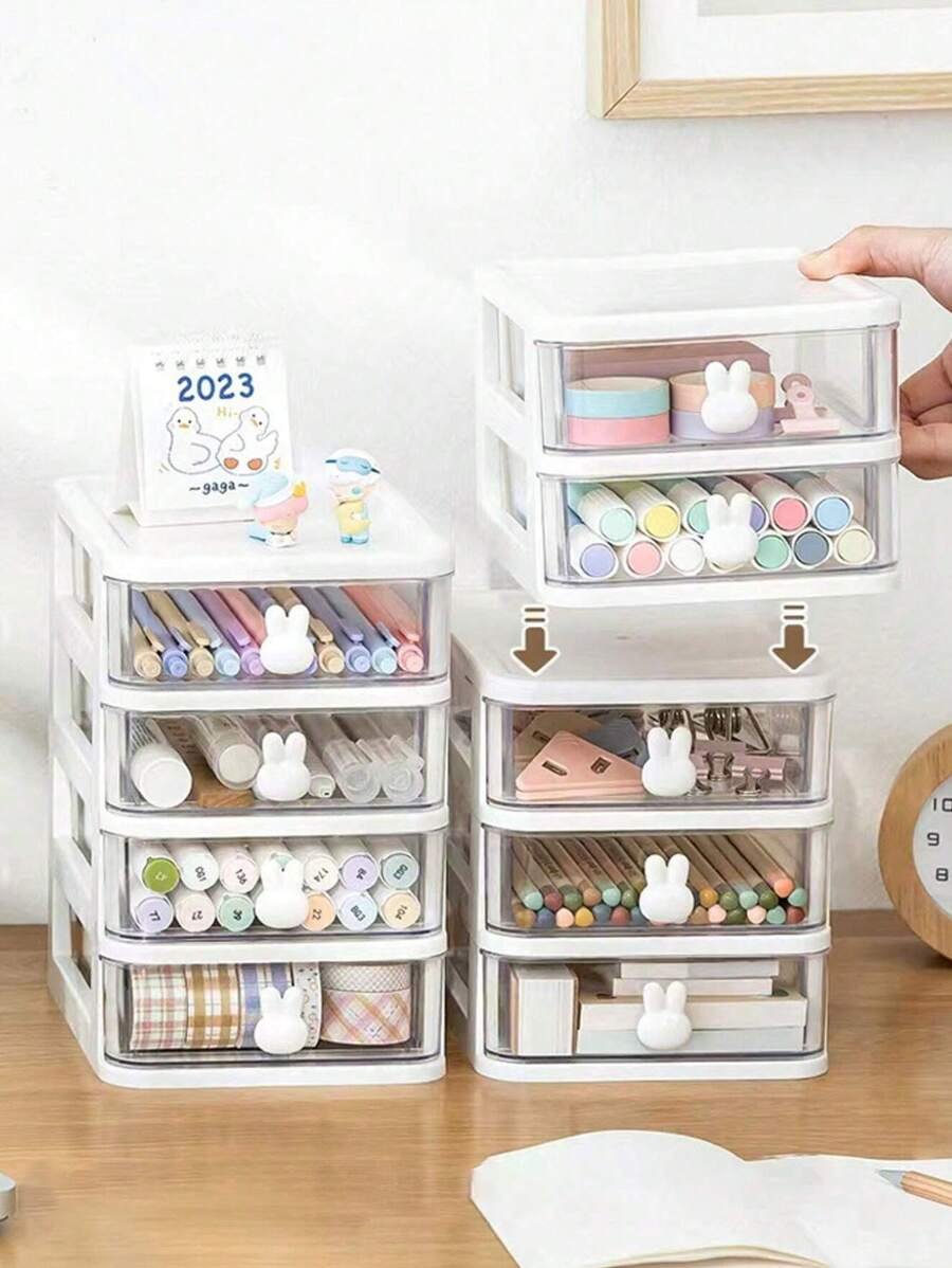 1 pieza Caja de almacenamiento de varios cajones, joyero, caja de accesorios, caja expositora de joyas, caja de almacenamiento con estilo de cajón para escritorio, apilable, a prueba de polvo, antioxidante, joyero multifuncional, desmontable, de gran capacidad, caja de almacenamiento de cosméticos, caja de almacenamiento de escritorio de oficina, caja de almacenamiento de cosméticos con cajón, vuelta al colegio - Imagen 5