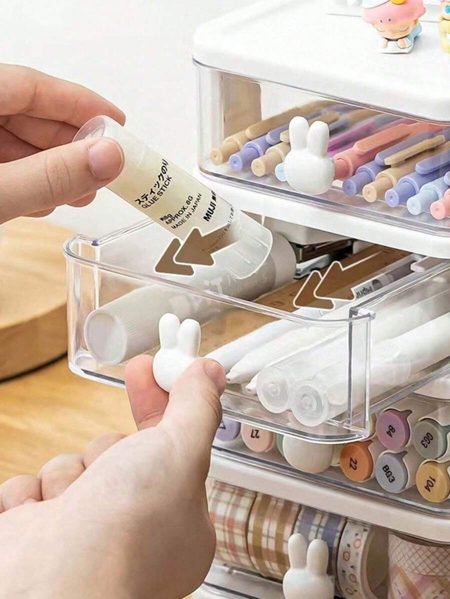 1 pieza Caja de almacenamiento de varios cajones, joyero, caja de accesorios, caja expositora de joyas, caja de almacenamiento con estilo de cajón para escritorio, apilable, a prueba de polvo, antioxidante, joyero multifuncional, desmontable, de gran capacidad, caja de almacenamiento de cosméticos, caja de almacenamiento de escritorio de oficina, caja de almacenamiento de cosméticos con cajón, vuelta al colegio - Imagen 6