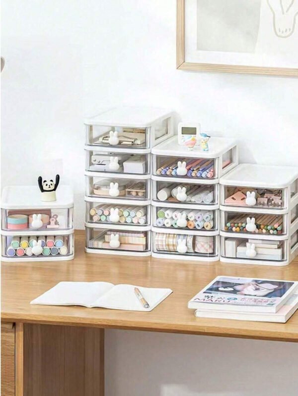 1 pieza Caja de almacenamiento de varios cajones, joyero, caja de accesorios, caja expositora de joyas, caja de almacenamiento con estilo de cajón para escritorio, apilable, a prueba de polvo, antioxidante, joyero multifuncional, desmontable, de gran capacidad, caja de almacenamiento de cosméticos, caja de almacenamiento de escritorio de oficina, caja de almacenamiento de cosméticos con cajón, vuelta al colegio - Imagen 7