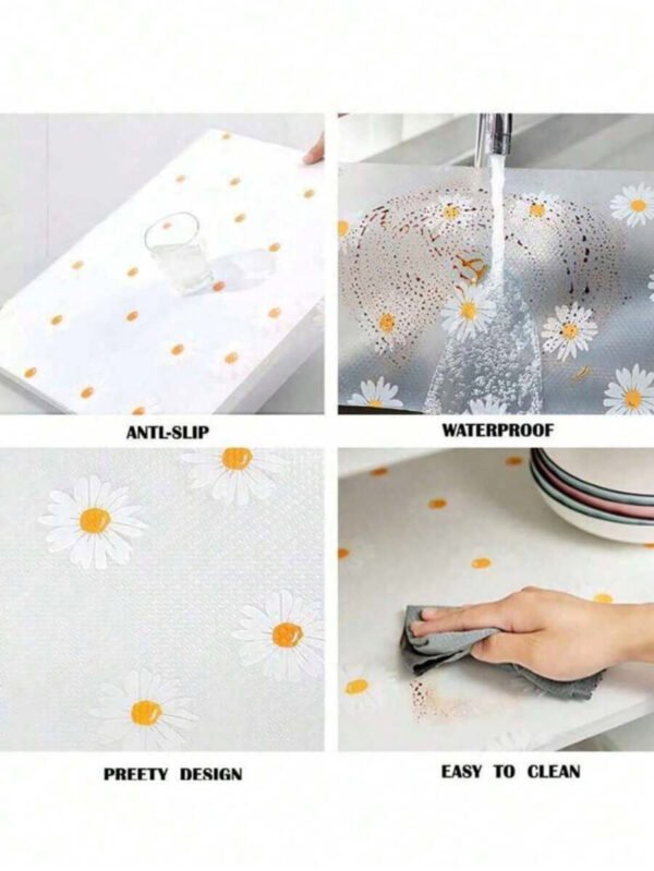 SHEIN 1 rollo de alfombrillas transparentes impermeables, revestimientos antideslizantes para gabinetes de cocina, estantes, escritorios, revestimientos para estantes de gabinetes de cocina, forros de refrigerador, revestimiento impermeable para armarios de cocina, alfombrillas de plástico para cajones, material de EVA, forros de refrigerador sin adhesivo para estantes - Imagen 5