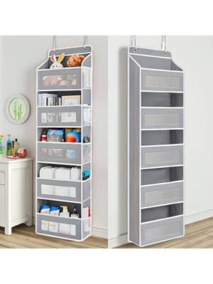 Caja de almacenamiento de 5 niveles para puerta, con 5 bolsillos de gran capacidad, antivuelco y capacidad de carga de 20 kg, ideal para dormitorio, baño, despensa y habitación infantil.