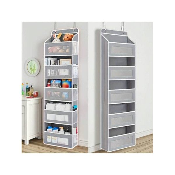 Caja de almacenamiento de 5 niveles para puerta, con 5 bolsillos de gran capacidad, antivuelco y capacidad de carga de 20 kg, ideal para dormitorio, baño, despensa y habitación infantil.