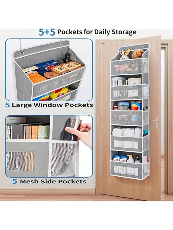 Caja de almacenamiento de 5 niveles para puerta, con 5 bolsillos de gran capacidad, antivuelco y capacidad de carga de 20 kg, ideal para dormitorio, baño, despensa y habitación infantil. - Imagen 4