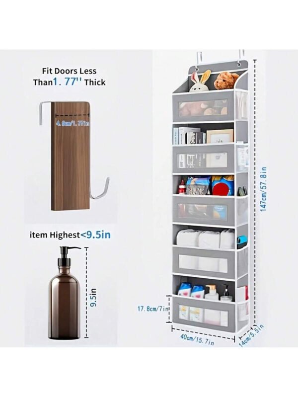 Caja de almacenamiento de 5 niveles para puerta, con 5 bolsillos de gran capacidad, antivuelco y capacidad de carga de 20 kg, ideal para dormitorio, baño, despensa y habitación infantil. - Imagen 6