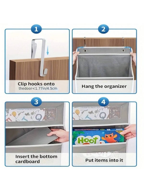 Caja de almacenamiento de 5 niveles para puerta, con 5 bolsillos de gran capacidad, antivuelco y capacidad de carga de 20 kg, ideal para dormitorio, baño, despensa y habitación infantil. - Imagen 8