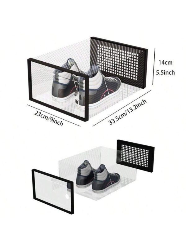 Cajas de zapatos transparentes gruesas con tapa (6/12 piezas), zapateros plegables, apilables y de combinación libre, contenedores de plástico para zapatillas, organizadores de almacenamiento que ahorran espacio para la entrada, el dormitorio, el hogar y el dormitorio. - Imagen 4