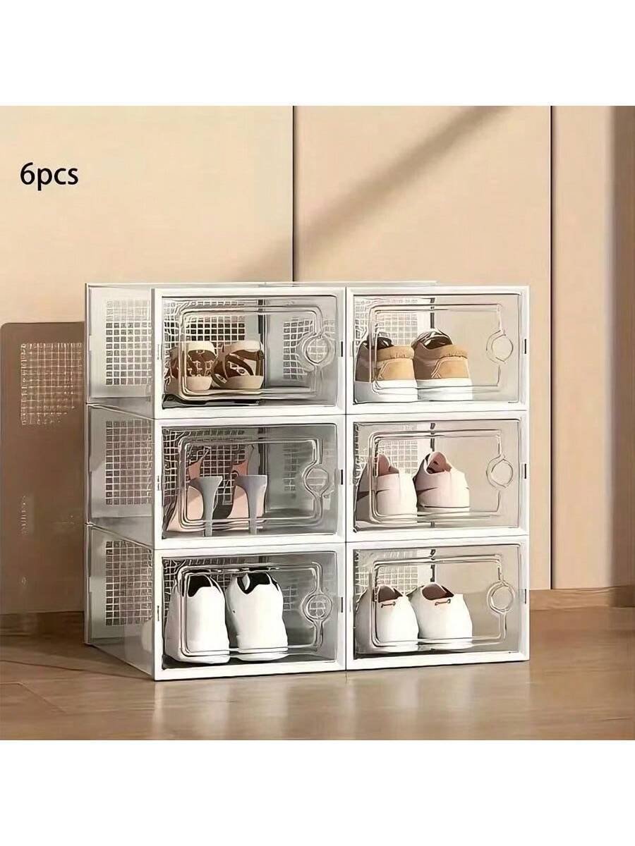 Cajas de zapatos transparentes gruesas con tapa (6/12 piezas), zapateros plegables, apilables y de combinación libre, contenedores de plástico para zapatillas, organizadores de almacenamiento que ahorran espacio para la entrada, el dormitorio, el hogar y el dormitorio. - Imagen 5