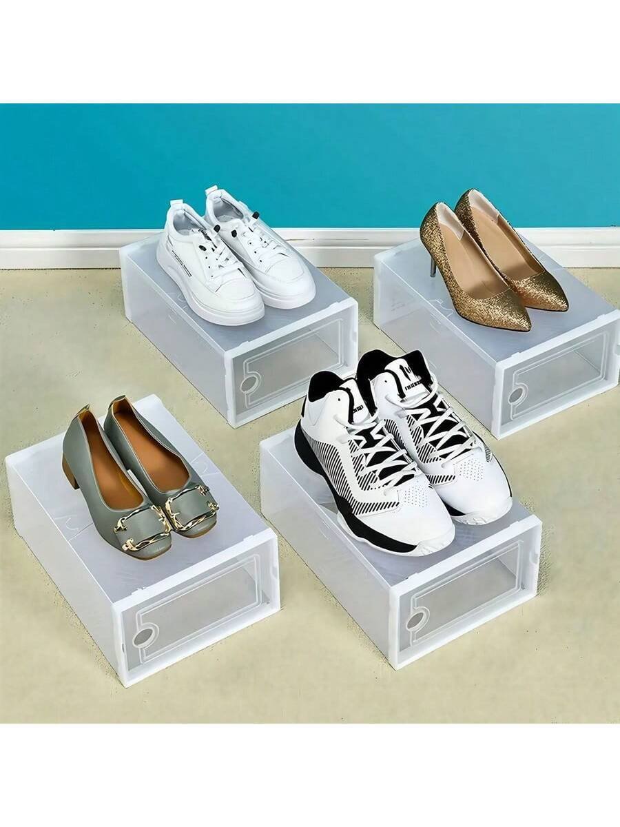Cajas de zapatos transparentes gruesas con tapa (6/12 piezas), zapateros plegables, apilables y de combinación libre, contenedores de plástico para zapatillas, organizadores de almacenamiento que ahorran espacio para la entrada, el dormitorio, el hogar y el dormitorio. - Imagen 6