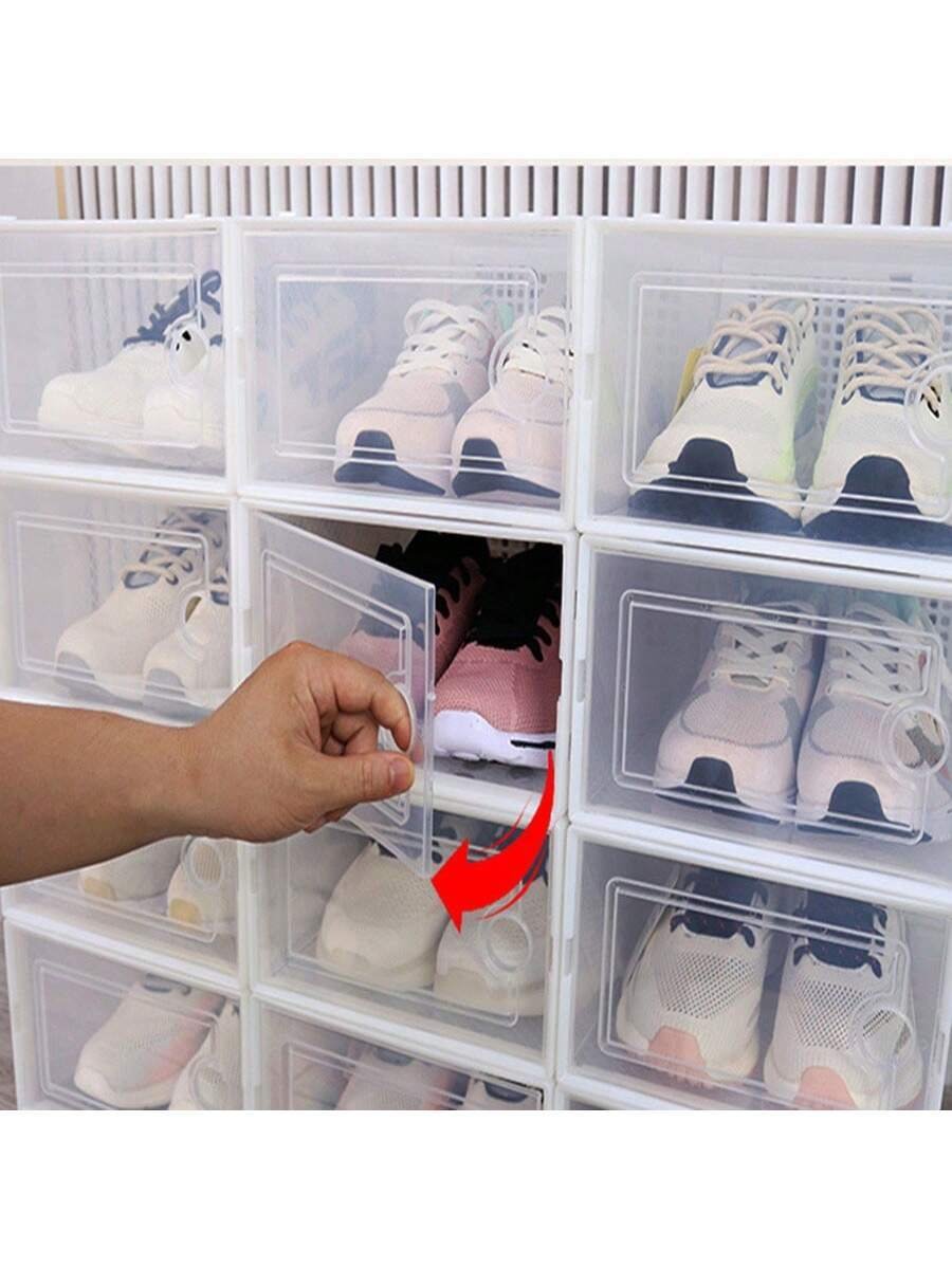 Cajas de zapatos transparentes gruesas con tapa (6/12 piezas), zapateros plegables, apilables y de combinación libre, contenedores de plástico para zapatillas, organizadores de almacenamiento que ahorran espacio para la entrada, el dormitorio, el hogar y el dormitorio. - Imagen 7
