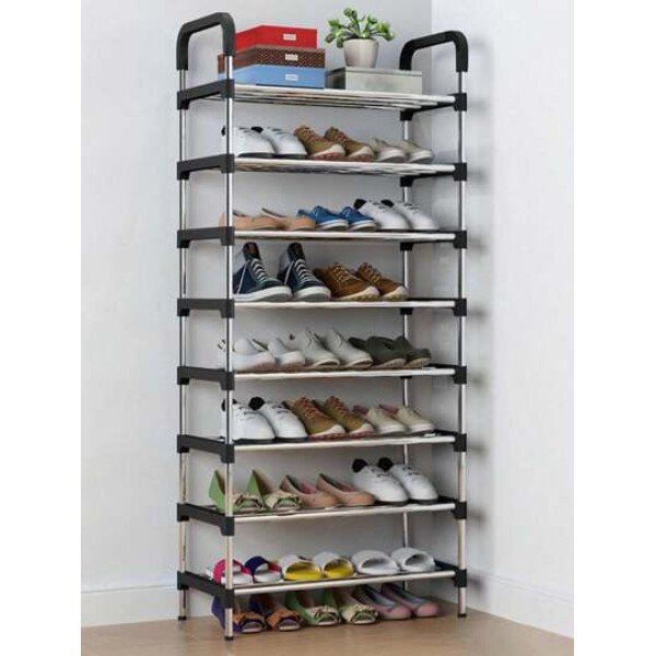 SHEIN X Milania 1 pieza, Estantería de zapatos de 7/8 niveles ajustable de acero inoxidable, sencilla para el hogar, ahorra espacio, adecuada para sala de estar, dormitorio, entrada, oficina, hogar, almacenamiento de múltiples capas