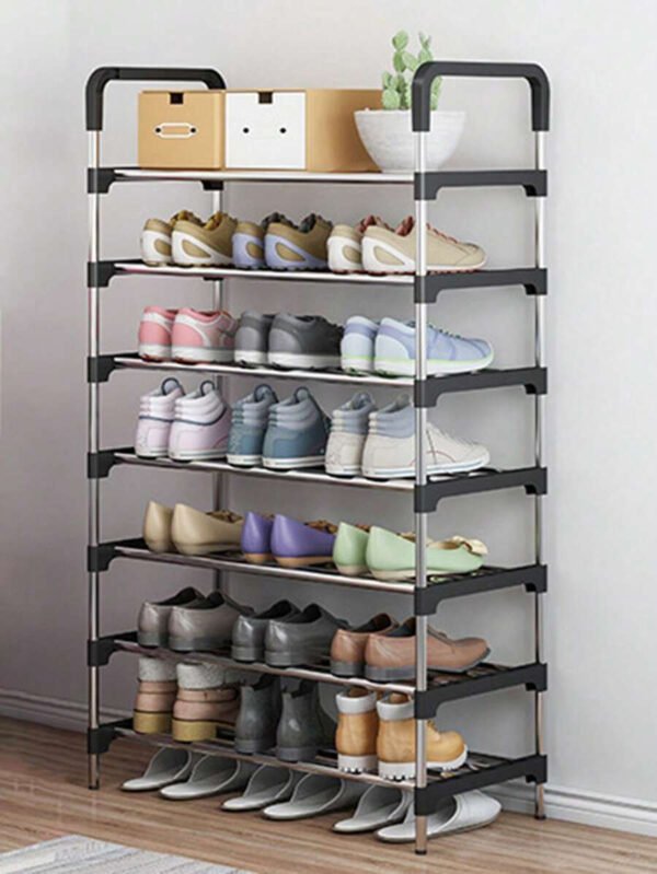SHEIN X Milania 1 pieza, Estantería de zapatos de 7/8 niveles ajustable de acero inoxidable, sencilla para el hogar, ahorra espacio, adecuada para sala de estar, dormitorio, entrada, oficina, hogar, almacenamiento de múltiples capas - Imagen 4