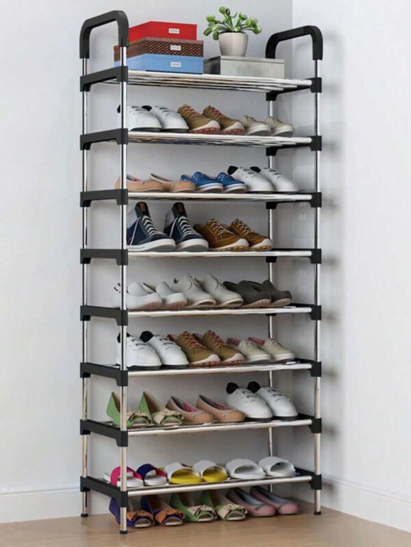 SHEIN X Milania 1 pieza, Estantería de zapatos de 7/8 niveles ajustable de acero inoxidable, sencilla para el hogar, ahorra espacio, adecuada para sala de estar, dormitorio, entrada, oficina, hogar, almacenamiento de múltiples capas - Imagen 9