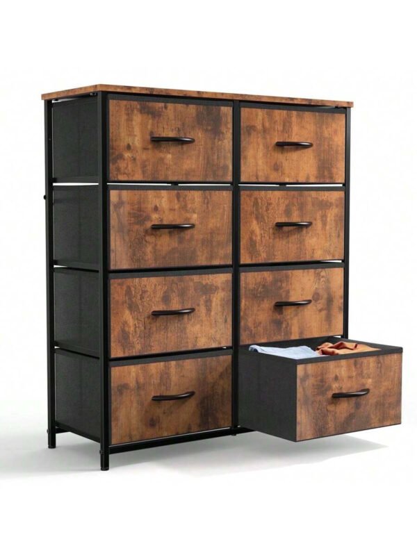 Cómoda de tela con 9 cajones, estructura de acero y tablero de madera para dormitorio, armario y entrada. - Imagen 2